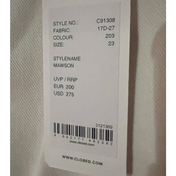 NWT $275 Closed Italy Pants Jeans White Size 23 Mawson Relax Fit - Picture 11 of 15